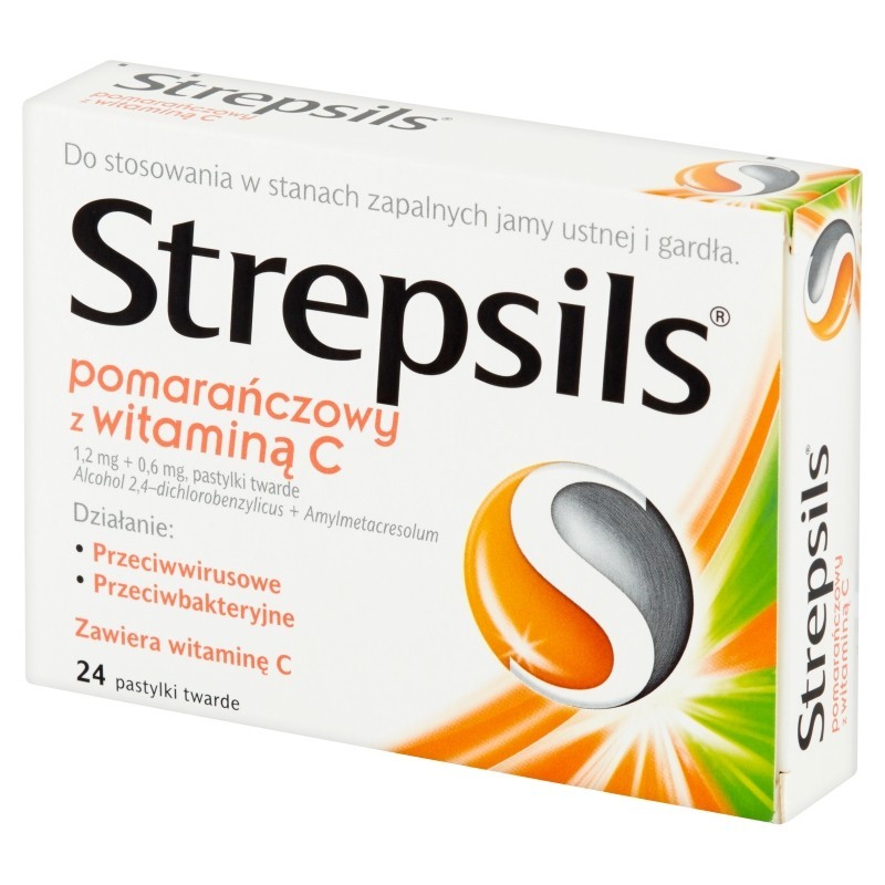 Strepsils pomarańczowy z witaminą C Pastylki twarde 24 sztuki