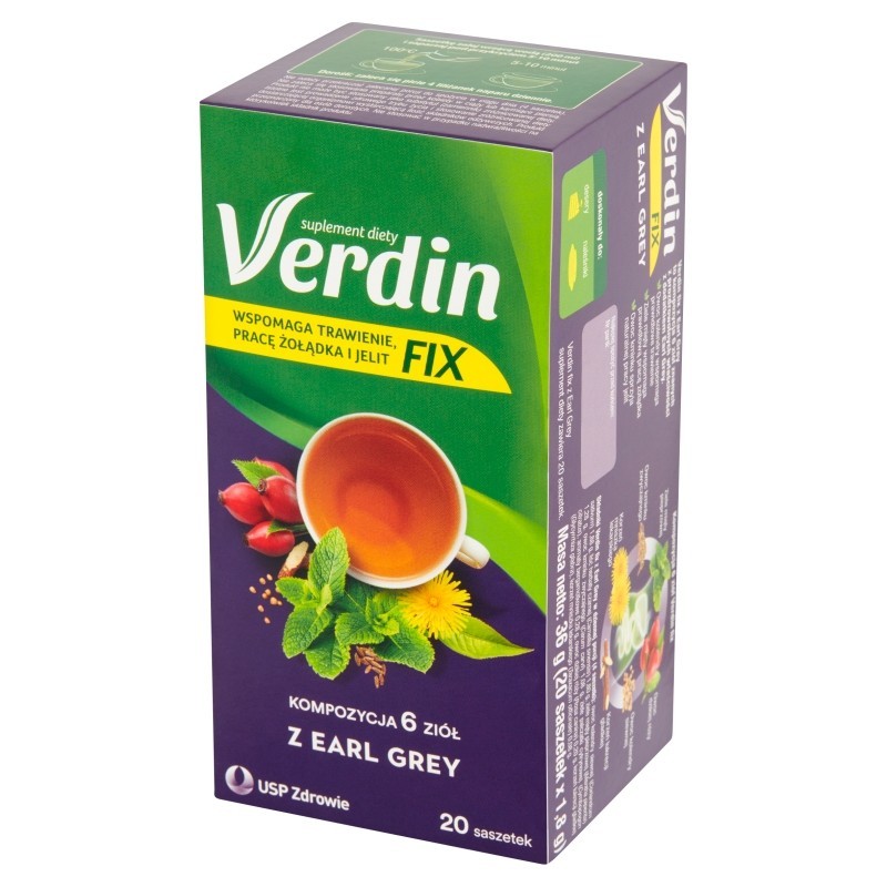 Verdin Fix Suplement diety kompozycja 6 ziół z earl grey 36 g (20 x 1,8 g)