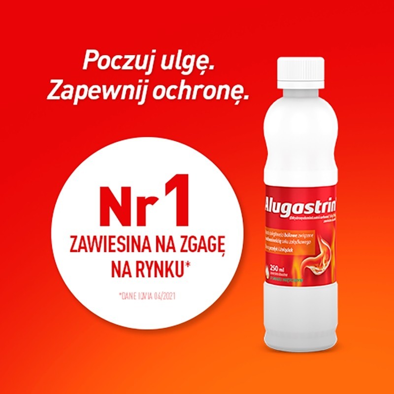 Alugastrin Dihydroxyaluminii natrii carbonas 1,02 g/15 ml Lek o smaku miętowym 250 ml