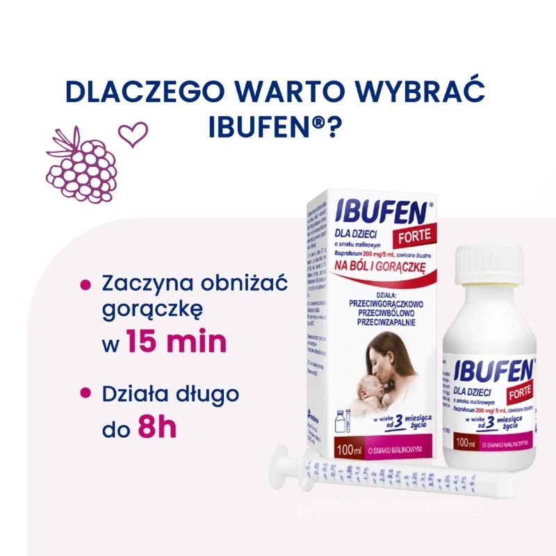 Ibufen dla dzieci Forte o smaku malinowym zaw doustna 200 mg/ 5ml opak 100 ml