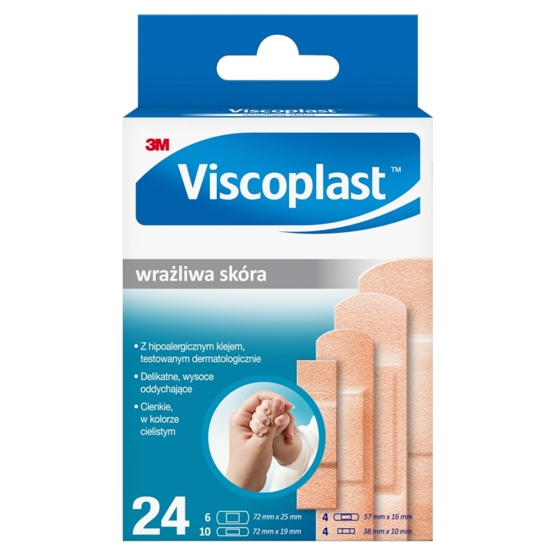 Viscoplast Zestaw plastrów wrażliwa skóra 4 rozmiary 24 sztuki