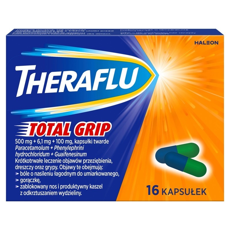 Theraflu Total Grip 500 mg + 6,1 mg + 100 mg Lek 16 sztuk