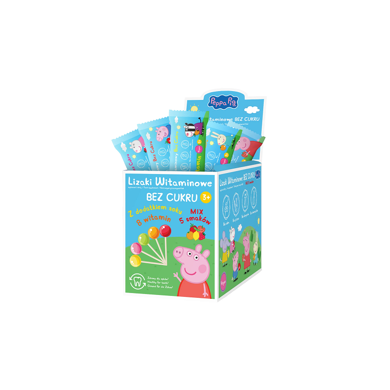 Lizaki witaminowe bez cukru Peppa Pig mix 5 smaków 50 sztuk