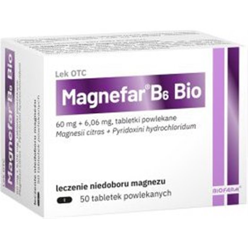 Magnefar B6 Bio 60 mg + 6,06 mg 50 tabletek